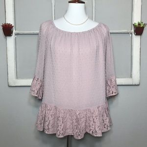 DR2 DANIEL RAINN Lace & Swiss Dot Rose Blush Blouse Medium